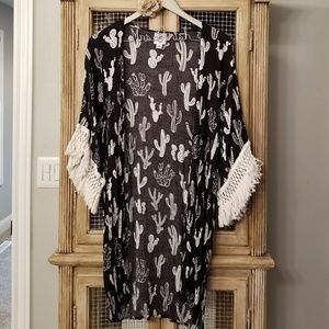 Rare! Ivy Jane Fringe Cactus Duster Cardigan Small